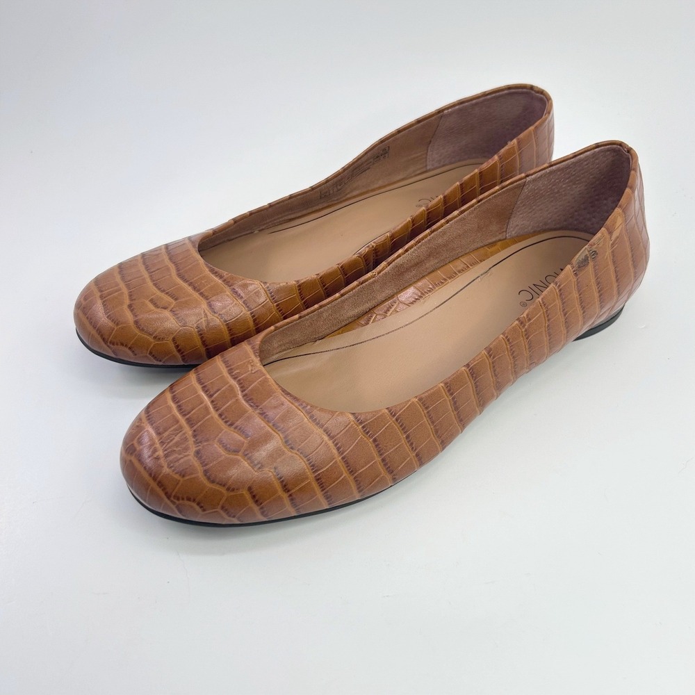 Vionic Hannah Croc Flats Size 9 Brown Embossed Ballet Shoes Work Comfort Slip On - Picture 3 of 12